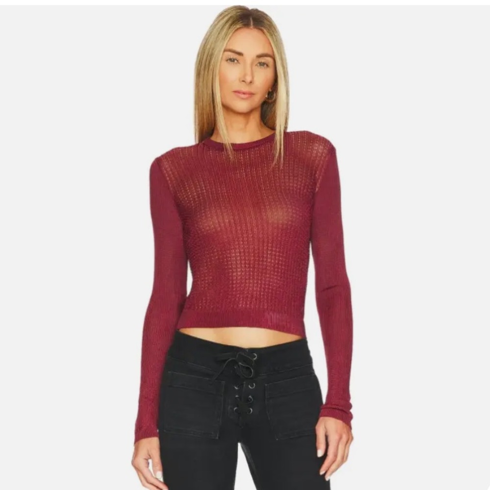 Free People H20 Crew Pullover Sheer Raw Garnet
